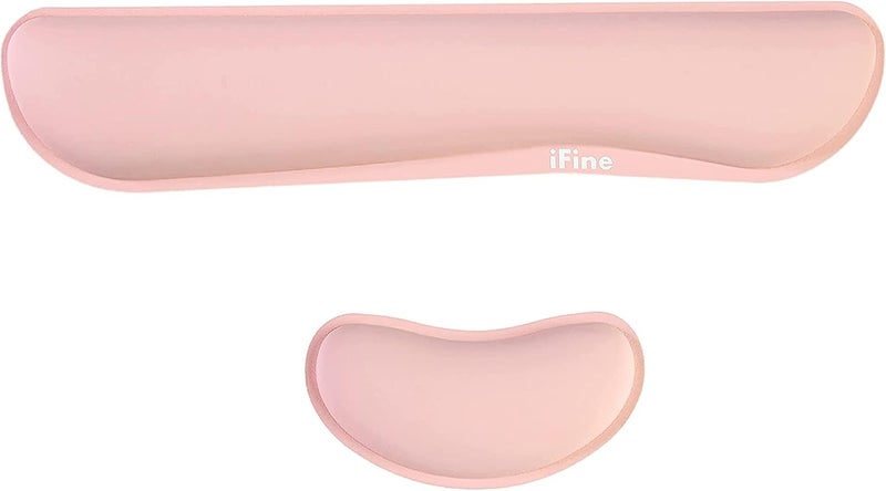iFine Upgrade Cleanable PU Leather Keyboard Wrist Rest Pad  Mouse Wrist Cushion Support for School Office Home Computer Laptop Mac Waterproof Lightweight Comfortable Pain Relief Typing Pink - Image 1
