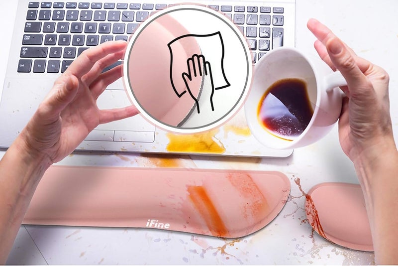 iFine Upgrade Cleanable PU Leather Keyboard Wrist Rest Pad  Mouse Wrist Cushion Support for School Office Home Computer Laptop Mac Waterproof Lightweight Comfortable Pain Relief Typing Pink - Image 5