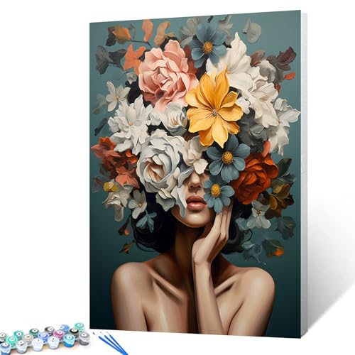 Tucocoo Fashion Girls Paint by Numbers Kits for Beginner Adults,Figure Painting Acrylic Pigment Painting Kit for Students Canvas Easy Paint by Numbers Home Wall Decor Gifts Crafts16x20inch Frameless - Image 1