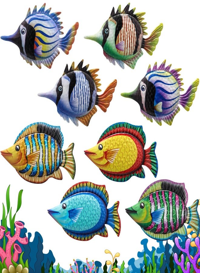 Tandefio 8 Pcs Metal Wall Decor Wall Art Hanging Decorations Outdoor Indoor Sculptures for Garden Fence Pool Home Porch(Fish) - Image 1