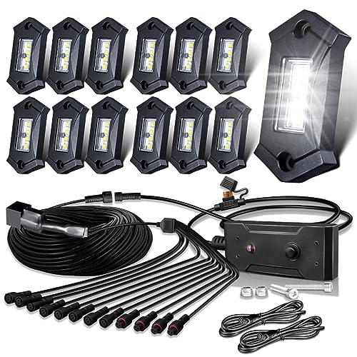 LEDMIRCY R3 White LED Rock Lights Kit 12PCS with Switch Wire Harness for ATV UTV SUV Off Road RZR Trucks Underglow Pure White Lights Trail Rig Lights Under Body High Power Waterproof Shockproof Light - Image 1