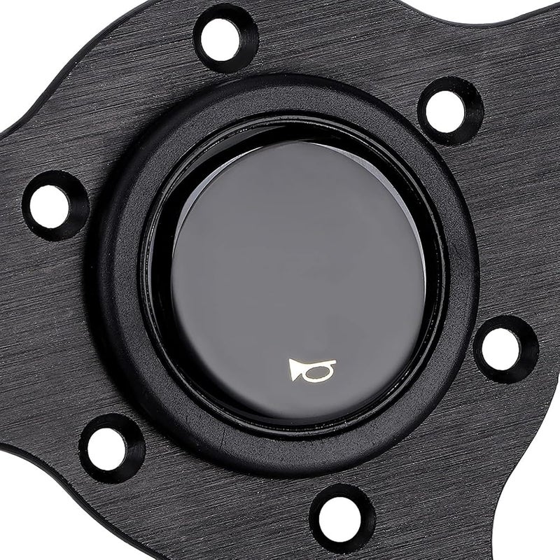 TOPINCN Racing Steering Wheel, 14in 350mm Leather Black Aluminum spokes, gray stitching, horn button included, fits most cars with standard hub adapter - Image 4