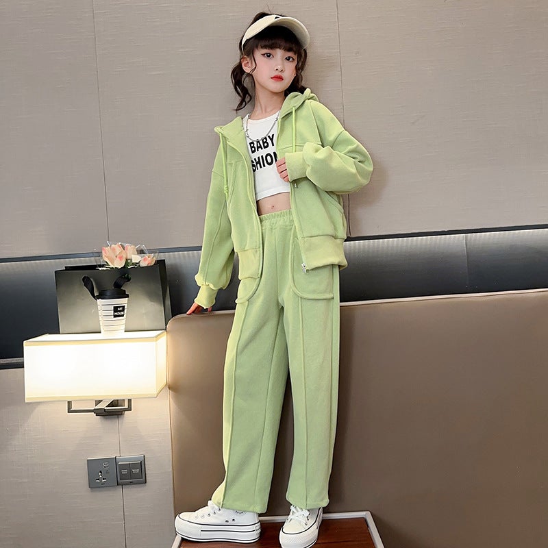 2023 Girls Trendy Autumn Outfit Set Green