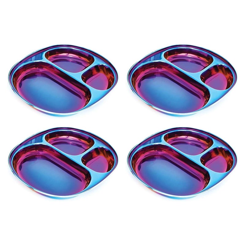 Ahimsa Stainless Steel Plates for Kids Divided Plates for Toddlers Pediatrician Designed Non Toxic Toddler Plate BPA Free Dishwasher Safe Blue Set of 4