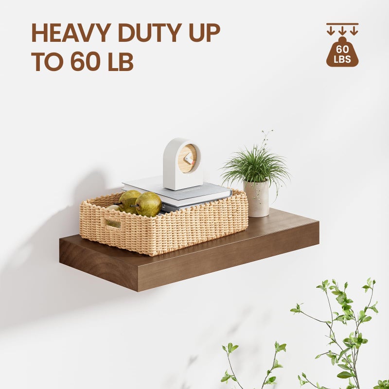 Heimlove 16 Inch Floating Shelves for Wall Walnut Shelves Set of 2,Wall Mounted Rustic Wood 8 Inch Deep Floating Shelf with Invisible Brackets for Bedroom Kitchen Living Room - Image 4