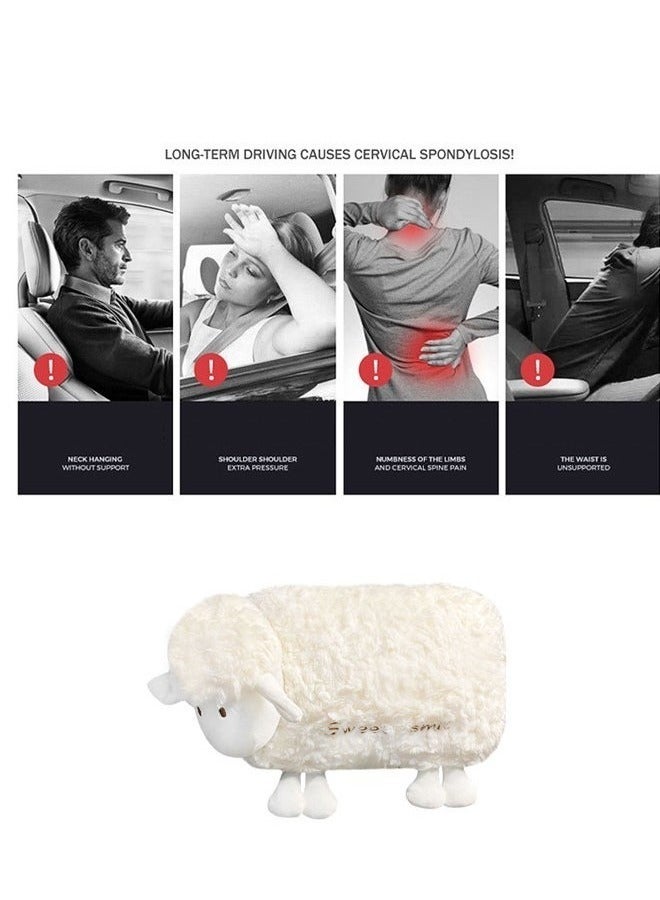 DUNISO Car Neck Pillow Kit,Car Headrest Pillow,White Sheep Car Neck Pillow, Car Lumbar Support Pillow, Comfortable Soft Car Seat Pillow for Driving, Car Decor Accessories, Home and Chair for Neck Back Pain Relief - Image 3