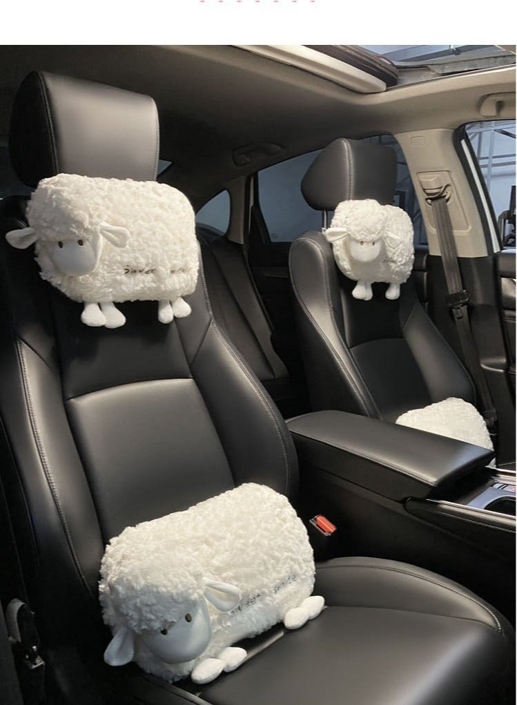 DUNISO Car Neck Pillow Kit,Car Headrest Pillow,White Sheep Car Neck Pillow, Car Lumbar Support Pillow, Comfortable Soft Car Seat Pillow for Driving, Car Decor Accessories, Home and Chair for Neck Back Pain Relief - Image 4