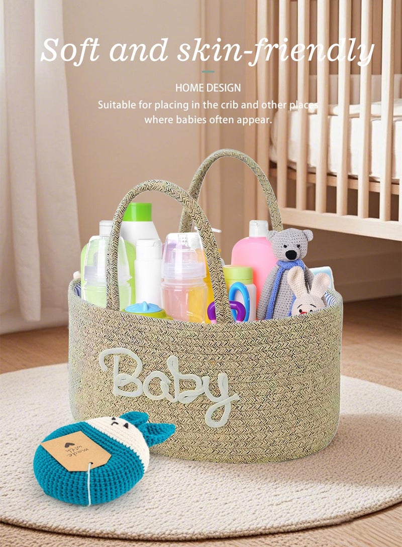 أوربازار صندوق تخزين حفاضات الأطفال، سلة تخزين من حبل قطني قابل للإزالة، دلو حفاضات منفصل جاف ورطب، صندوق تخزين منتجات الأطفال المحمول، 36 * 22 * ​​​​18 سم، مناسب للآباء العصريين (بني) - Image 5