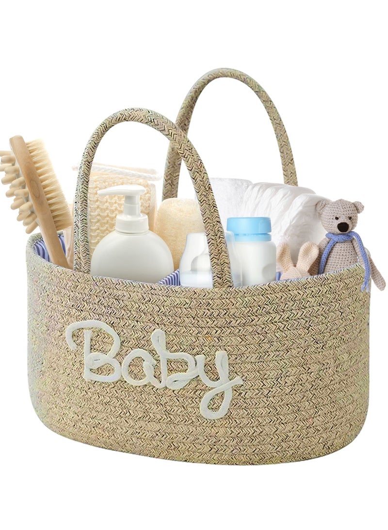أوربازار صندوق تخزين حفاضات الأطفال، سلة تخزين من حبل قطني قابل للإزالة، دلو حفاضات منفصل جاف ورطب، صندوق تخزين منتجات الأطفال المحمول، 36 * 22 * ​​​​18 سم، مناسب للآباء العصريين (بني) - Image 1