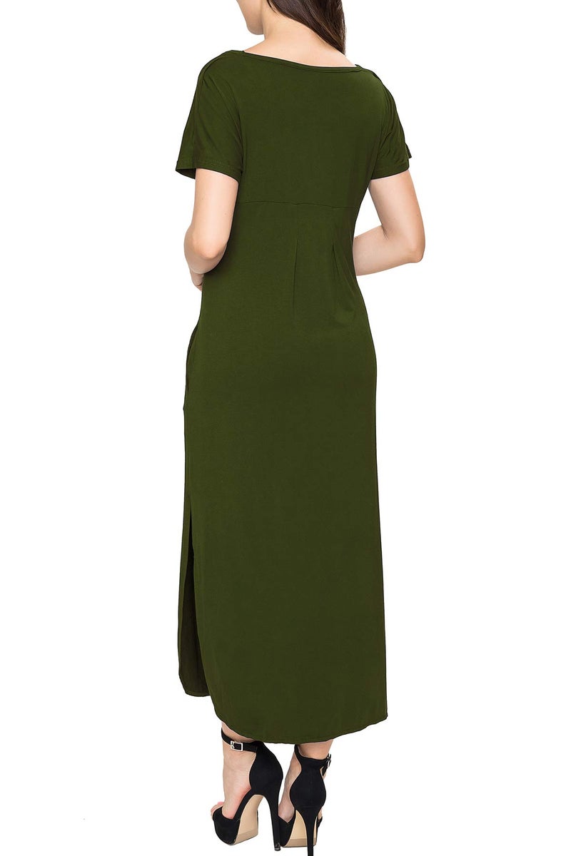 Smallshow Women's Maternity Nursing Dresses Split Long Dress for Breastfeeding Large Army Green - Image 3