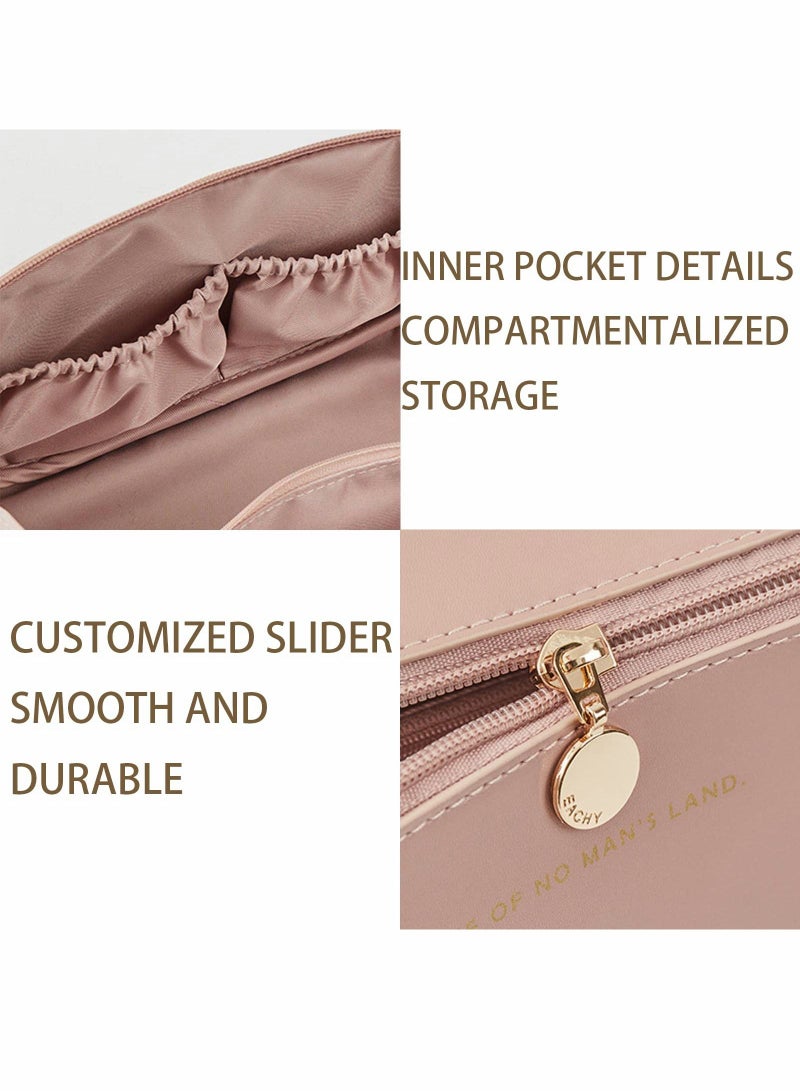 Excefore Large-Capacity Travel Cosmetic Bag, PU Leather Makeup Bag, Waterproof Portable Cosmetic Bag, Multifunctional Storage Makeup Organizer Bag, Travel Cosmetic Bag with Dividers and Handle(Pink) - Image 5