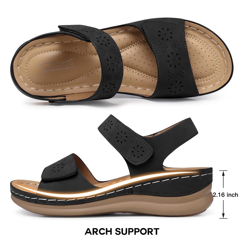SHIBEVER Black Flat Sandals for Women: Comfortable Dressy Flats Sandals Women 2026 Open Toe Ankle Strap Walking Shoes Summer Casual Size 8 - Image 5
