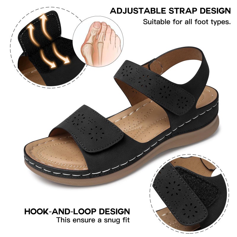 SHIBEVER Black Flat Sandals for Women: Comfortable Dressy Flats Sandals Women 2026 Open Toe Ankle Strap Walking Shoes Summer Casual Size 8 - Image 4