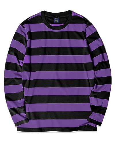 Zengjo Striped Long Sleeve Shirt(Purple Black,M) - Image 1