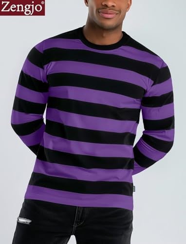 Zengjo Striped Long Sleeve Shirt(Purple Black,M) - Image 2