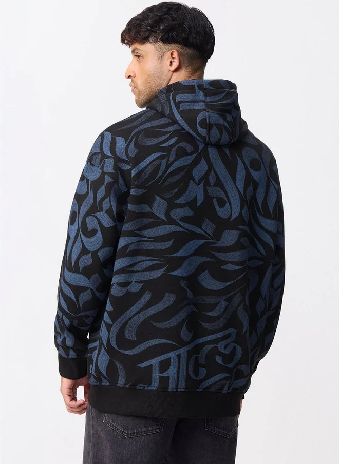The Souled Store  The Souled Store Men's Oversized Fit Black Printed Hoodie with Embroidery  | Best Price UAE