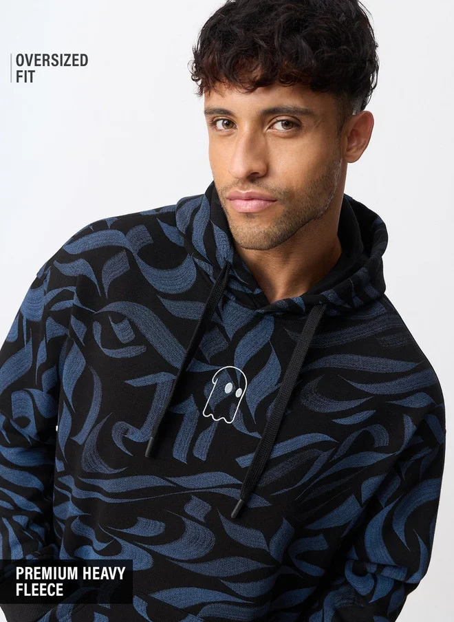 The Souled Store  The Souled Store Men's Oversized Fit Black Printed Hoodie with Embroidery  | Best Price UAE