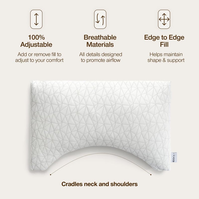 Coop Home Goods وسادة كوبر هوم غودز الأصلية القابلة للتعديل، وسائد سرير كوين لدعم الكتف والرقبة والرأس، وسائد فوم هلالية - متوسطة الصلابة للنائمين على الظهر والجانب، معتمدة من CertiPUR-US/GREENGUARD Gold - Image 5