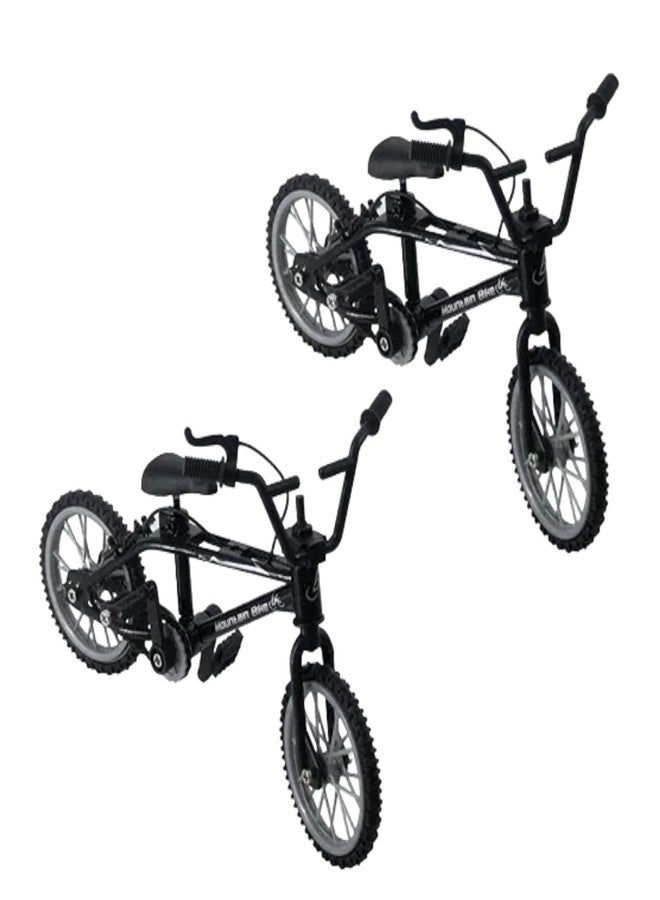 GANPUB 2Pcs Black 1/18 Diecast Bike Action Figure, Mini Finger Mountain Bike Bicycle Art Crafts Desktop Decor Finger Bikes - Image 1