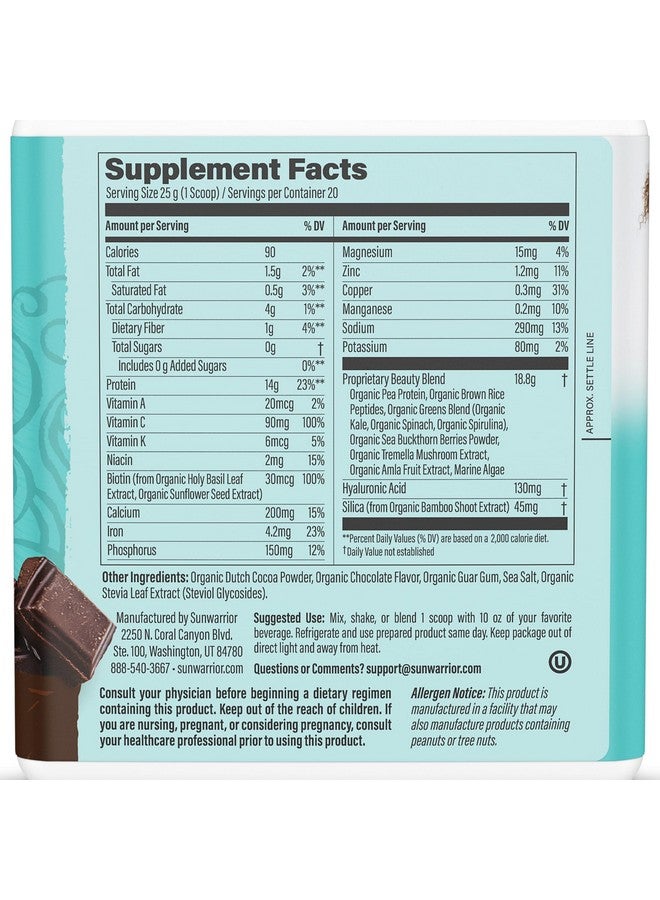 Sunwarrior Vegan Collagen Building Powder Protein Peptide with Biotin Vitamin C Hyaluronic Acid for Hair Skin Nail Dairy Free Gluten Free | Chocolate - Image 2
