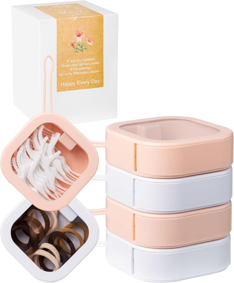 REVAXUP 4pcs Hair Tie Organizer,Portable Hair Tie Holder Organizer for Girls, Babby Girl Hair Accessory Organizer for Small Travel Items storage like hair clips,qtips,floss.2pink&2white - Image 1