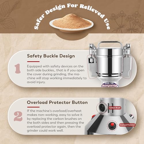 Moongiantgo Grain Mill Grinder Electric 300g Commercial Spice Grinder 1500W Stainless Steel Pulverizer Dry Grinding Machine for Wheat Corn Rice Pepper Herbs Coffee Beans (300g Upright, 110V) - Image 3