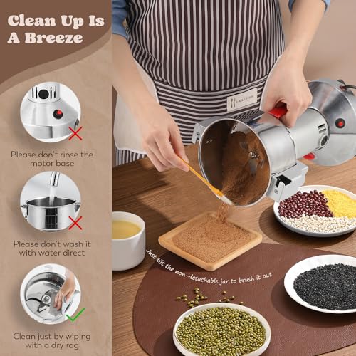 Moongiantgo Grain Mill Grinder Electric 300g Commercial Spice Grinder 1500W Stainless Steel Pulverizer Dry Grinding Machine for Wheat Corn Rice Pepper Herbs Coffee Beans (300g Upright, 110V) - Image 5