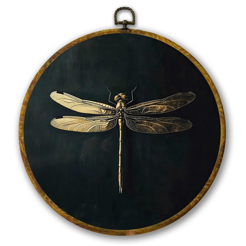 Mcehtle Moody Dragonfly Wall Art Decor, Vintage Dark Academia Insect Framed Canvas Prints 10x10, Cottagecore Minimalist Round Wall Hanging Artwork Decorations for Gallery Bedroom Living Room - Image 1