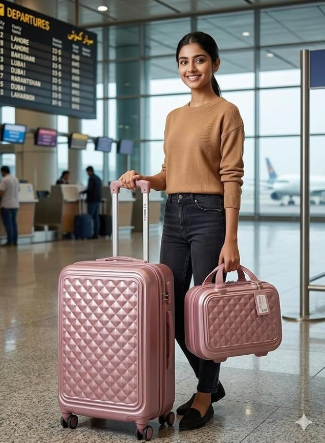 4 Piece Premium Luggage Set with Beauty Case, Lightweight Hard Shell Suitcases, 360° Spinner Wheels, Secure Lock - pink - Image 4