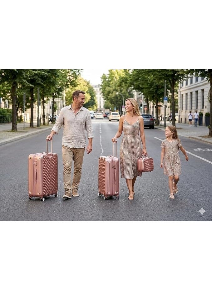 4 Piece Premium Luggage Set with Beauty Case, Lightweight Hard Shell Suitcases, 360° Spinner Wheels, Secure Lock - pink - Image 3