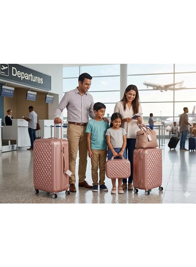 4 Piece Premium Luggage Set with Beauty Case, Lightweight Hard Shell Suitcases, 360° Spinner Wheels, Secure Lock - pink - Image 2