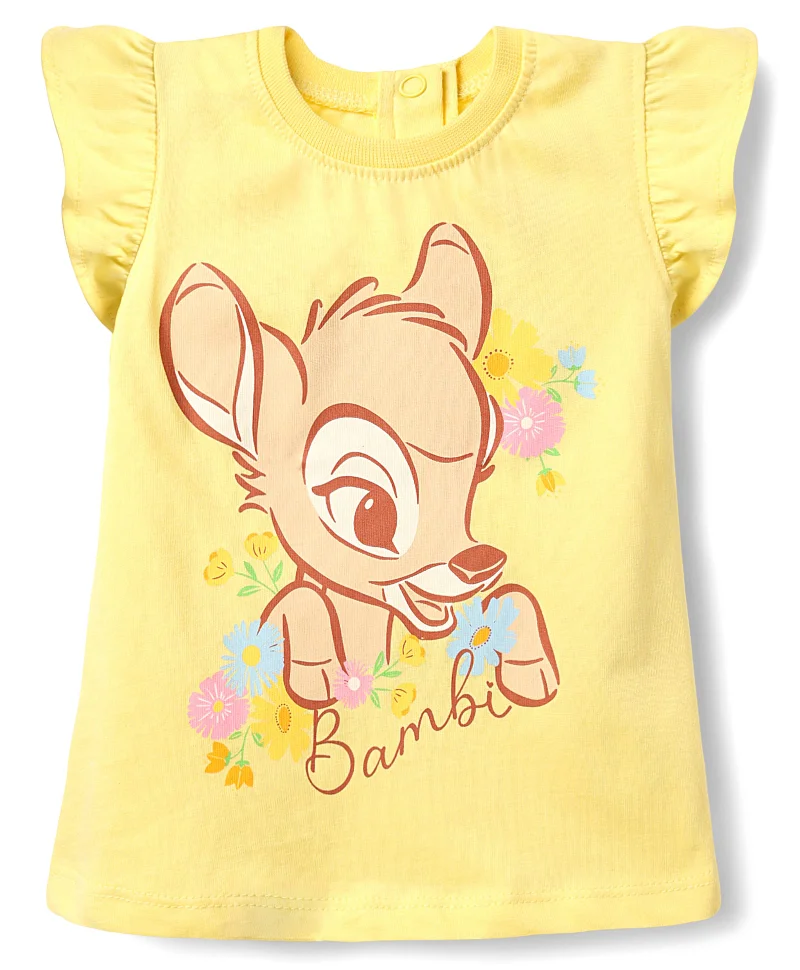 Babyhug Disney Babyhug Disney Single Jersey Knit  Frill Sleeves T-Shirts With Bambi & Thumper Graphics (Pack of 2) - Yellow & Lilac