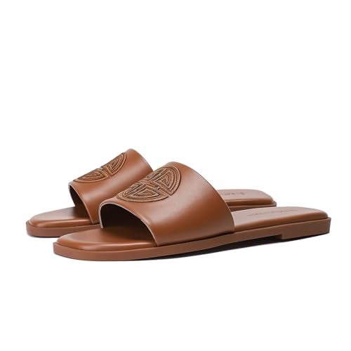 Stratuxx Kaze Womens Flat Sandals Dressy Summer Slide with Memory Foam Comfortable Cute Leather Brown Sandals for Women - Image 2