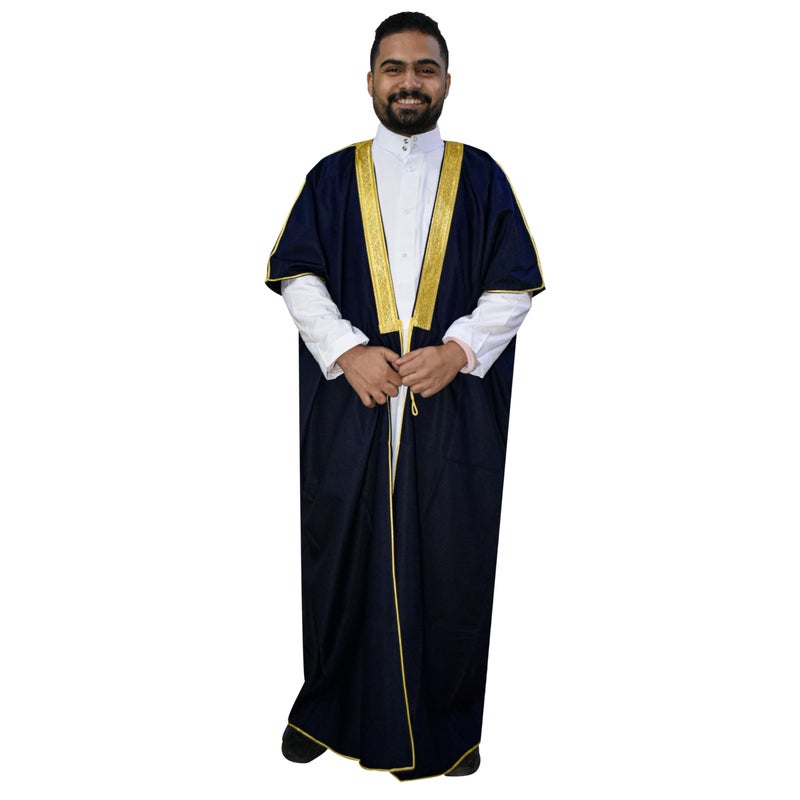 bonballoon Dark Blue Cloak Bisht Bedouin Arabian Men Saudi Gulf Eid Abaya Thobe Thoub Galabeya Muslim Jilbab