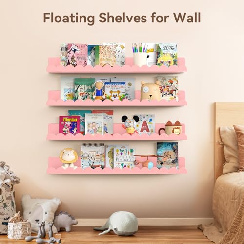 Gattlukd Floating Shelves for Wall, 23 Inch Metal Nursery Book Shelves 4 Pack, Wall Mounted Book Shelf for Kids Room, Bedroom, Bathroom, Playroom Decor (Pink) - Image 5