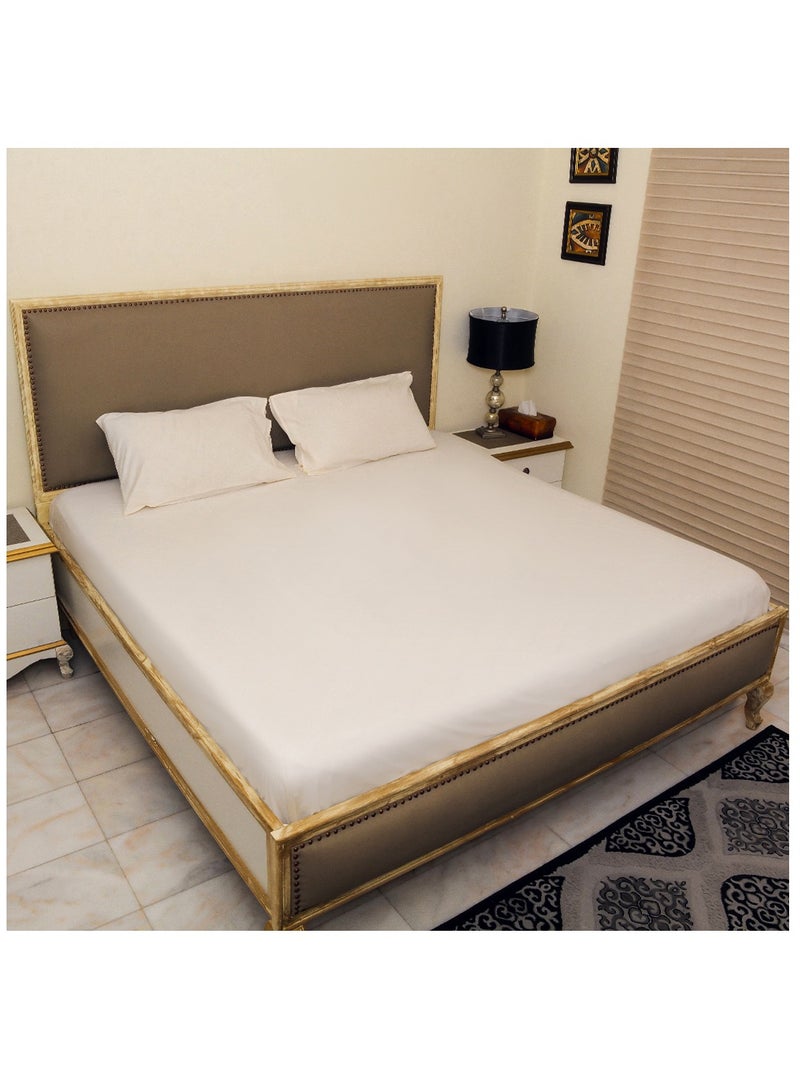 Home-Tex Design 3 Piece Hometex Design 100 % Cotton King size printed flat sheet set IVOIRE - 1 Flat Sheet (240x260 cm) + 2 Pillow Covers (50x80 cm)  - Image 1