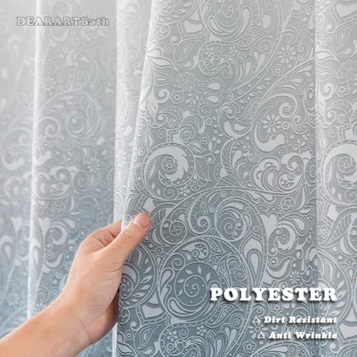 DEARARTBath Cyan Blue Shower Curtains 60W 72H inch Fabric Shower Curtain Set with Grommet Hooks Water Resistant Waterproof Easy Care Washable Flower Patterm - Image 3