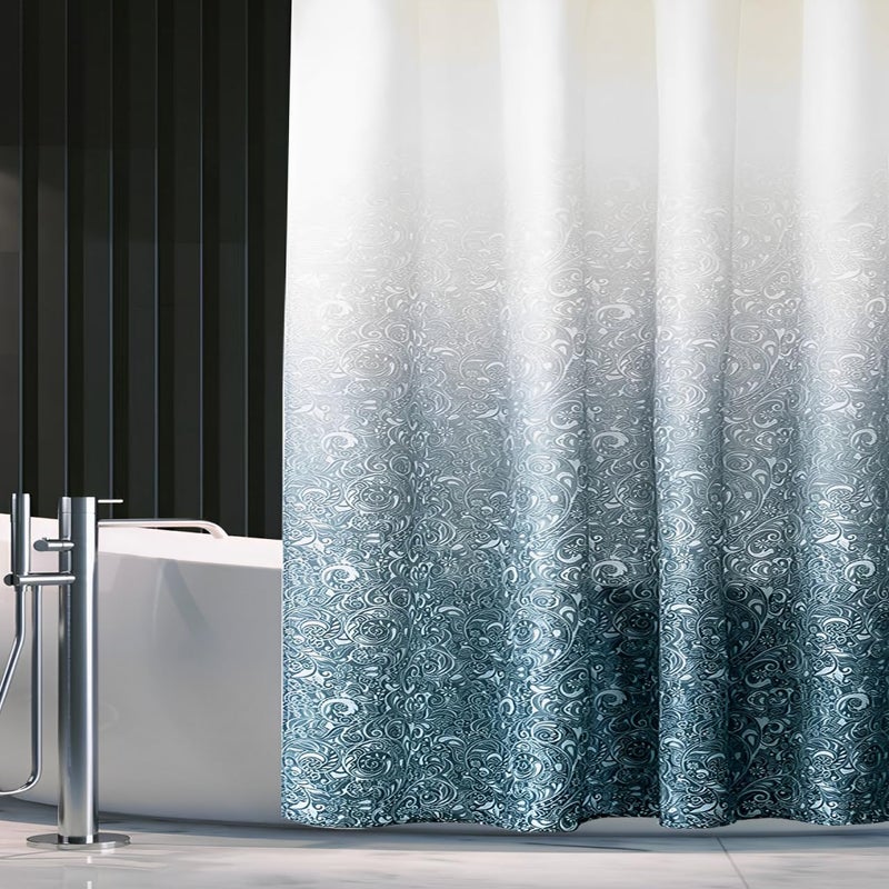 DEARARTBath Cyan Blue Shower Curtains 60W 72H inch Fabric Shower Curtain Set with Grommet Hooks Water Resistant Waterproof Easy Care Washable Flower Patterm - Image 2