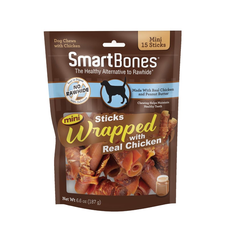 SmartBones Mini Chicken-Wrapped Sticks For Dogs With Real Peanut Butter, Rawhide-Free Dog Chew, 15 count - Image 1