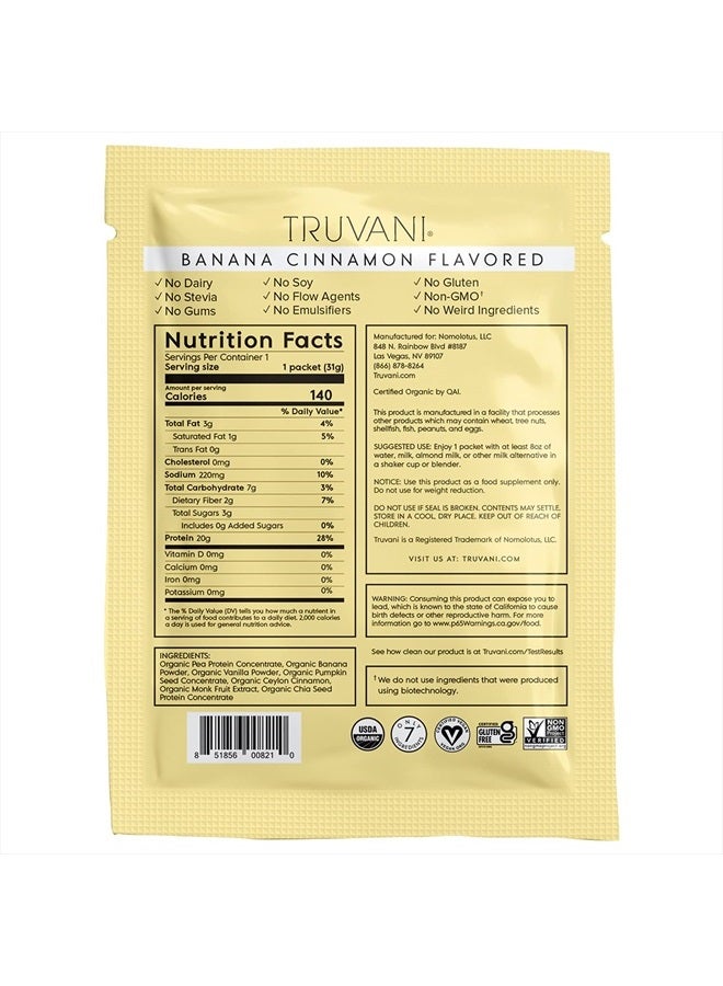 Truvani Vegan Protein Powder | Banana Cinnamon | 20g Organic Plant Based Protein | 1 Serving | Pea Protein for Women and Men | Keto | Gluten & Dairy Free | Low Carb | No Added Sugar - Image 2