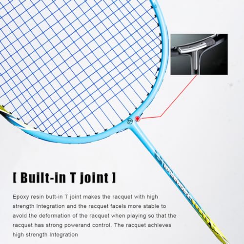 ALPSPORT Power Original Design 4U G5 Graphite Badminton Rackets Sets of 2, Carbon Fiber Racquets with 1 PVC Bag, 2 Tied Grips Tapes, 3 Shuttlecocks, 22-28LBS Padel Raket for Sports Training (Blue) - Image 5