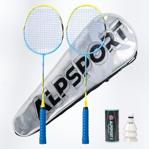 ALPSPORT Power Original Design 4U G5 Graphite Badminton Rackets Sets of 2, Carbon Fiber Racquets with 1 PVC Bag, 2 Tied Grips Tapes, 3 Shuttlecocks, 22-28LBS Padel Raket for Sports Training (Blue) - Image 1