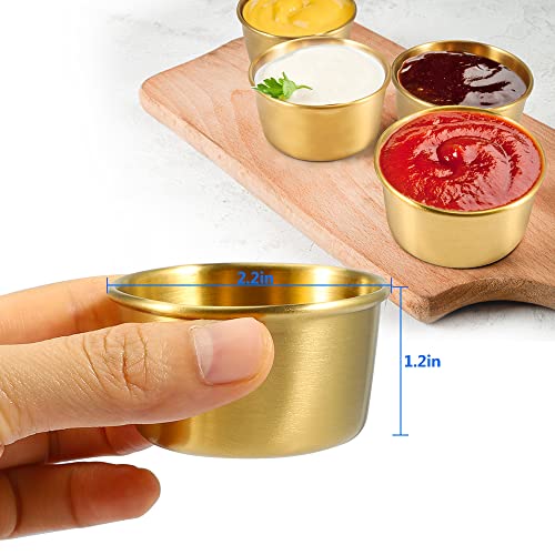 Amytalk Ramekin Sauce Dipping Bowl Mini Sauce Cups Pudding Condiment Cups for Home Party Restaurant (Golden 12PCS 60ml) - Image 2