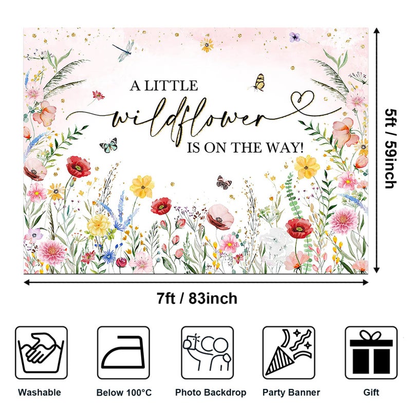 Avezano Wildflower Baby Shower Backdrop Watercolor A Little Wildflower Is On The Way Baby Shower Party Decorations Wildflower Theme Girl Banner Photoshoot Props 7X5 Ft  83X59 Inch - Image 4
