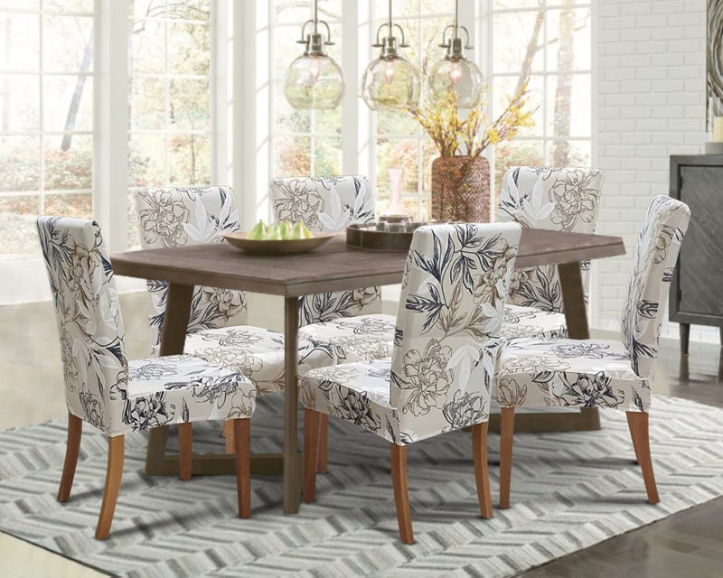 SPRINGRICO Chair Covers for Dining Room Set of 4, Stretch Dining Chair Cover, Washable Spandex Kitchen Parsons Chair Slipcovers, Removable Seat Protector for Home or Party (4 Pack, Floral Beige) - Image 2