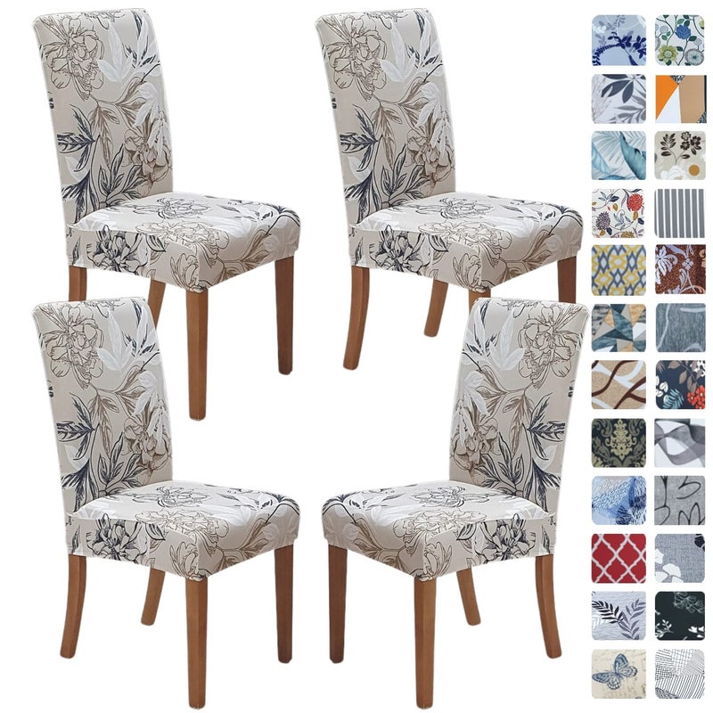 SPRINGRICO Chair Covers for Dining Room Set of 4, Stretch Dining Chair Cover, Washable Spandex Kitchen Parsons Chair Slipcovers, Removable Seat Protector for Home or Party (4 Pack, Floral Beige) - Image 1