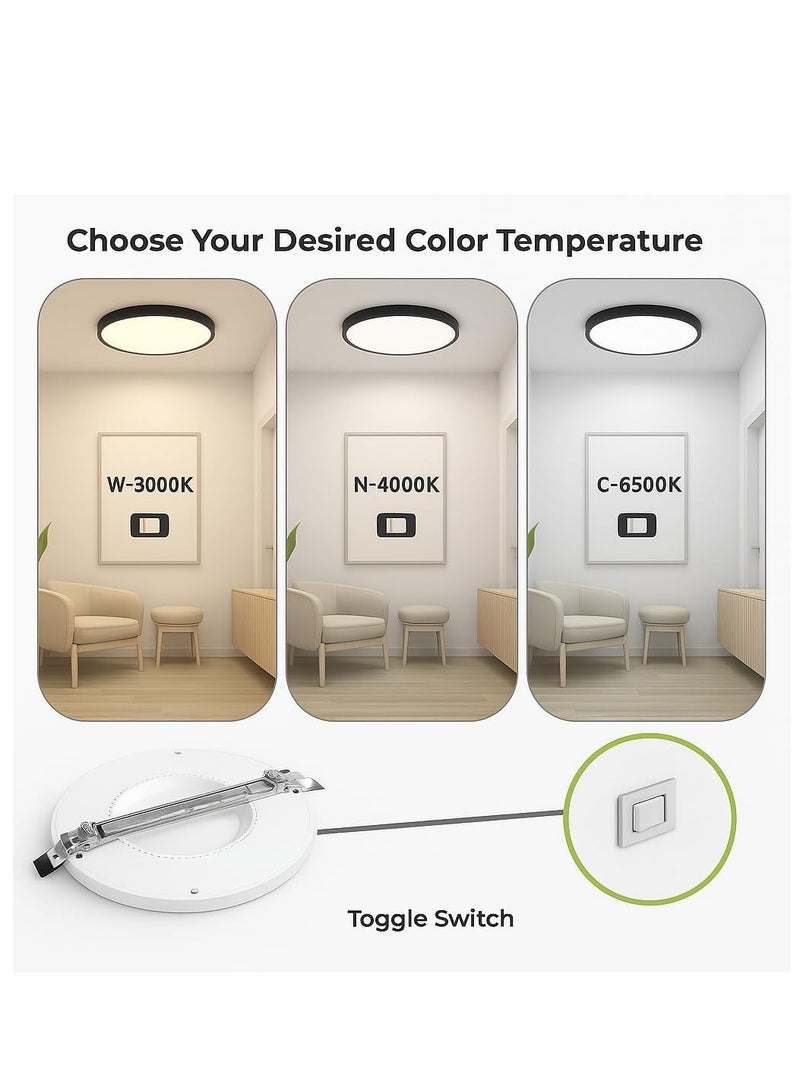 نسلي European Made LED Flush Mount Ceiling Light Color Adjustable 3 Color Options 18 Watt - Image 4