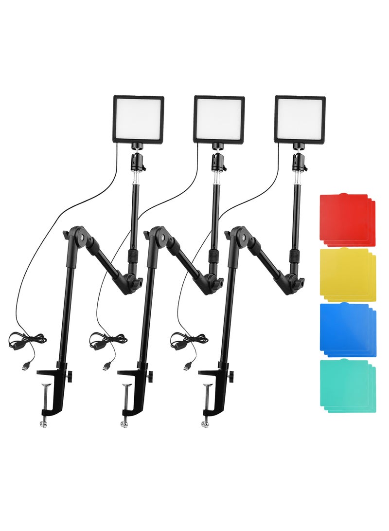 أندوير طقم إضاءة مؤتمرات الفيديو USB يتضمن 3 مصابيح فيديو LED قابلة للتعتيم من 3200 كلفن إلى 5600 كلفن + 3 حوامل إضاءة مكتبية قابلة للطي + 3 محولات رأس كروية مرنة + 15 لونًا - Image 1