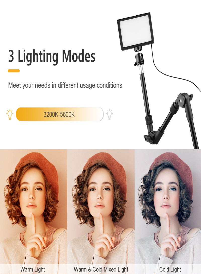 أندوير طقم إضاءة مؤتمرات الفيديو USB يتضمن 3 مصابيح فيديو LED قابلة للتعتيم من 3200 كلفن إلى 5600 كلفن + 3 حوامل إضاءة مكتبية قابلة للطي + 3 محولات رأس كروية مرنة + 15 لونًا - Image 3