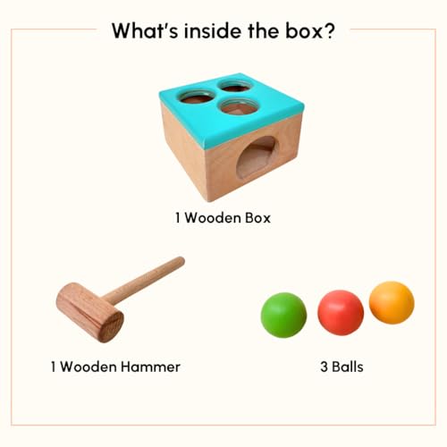 Curious Cub Wooden Hammer Ball Knock Toy, Montessori Learning Game with 3 Colorful Balls and Wooden Hammer for 2-5 Years - Image 3